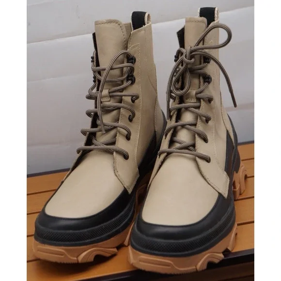 New! Sorel Women's Brex Lug Sole Lace-Up Boots Sandy Tan Black 9 - Picture 4 of 12
